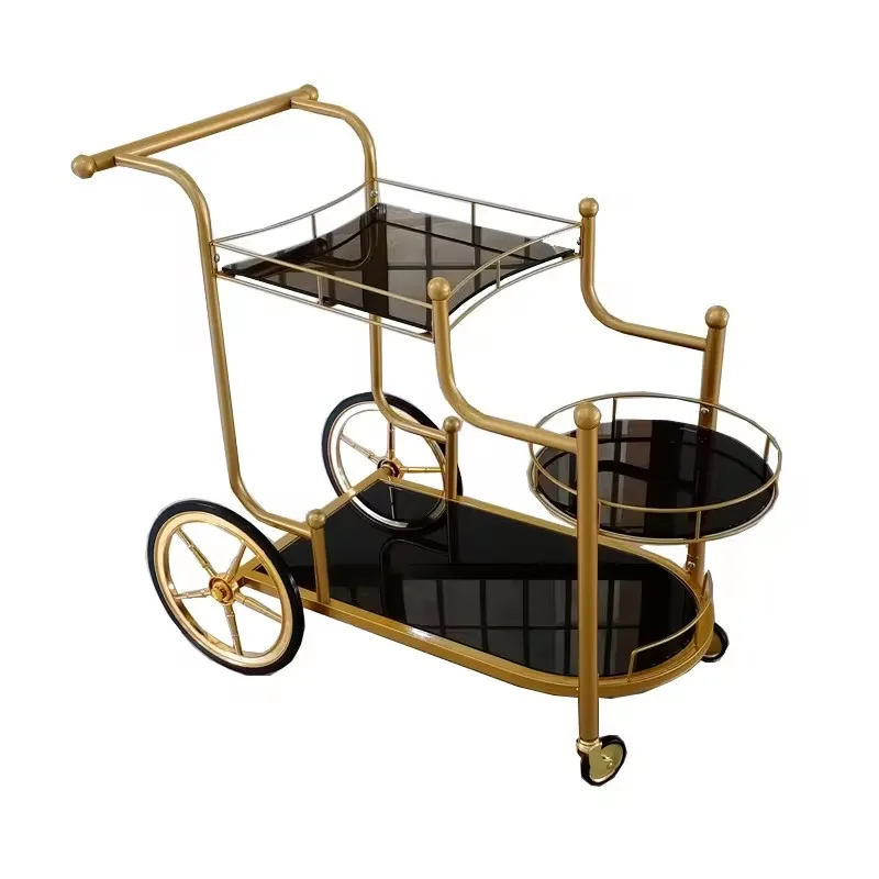 Factory Direct 2026 Luxury Metal Glass Tea Wine Food Catering Drinks Serving Trolley Cart for Bar Hotel Restaurant Wedding Party