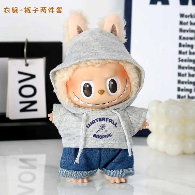 Baju Bayi Labubu 17 Cm Baju Liontin Vinil dengan Pengganti Baju Bayi Mewah Topi Sepatu (Hanya Baju Bayi) Mainan Kotak Buta