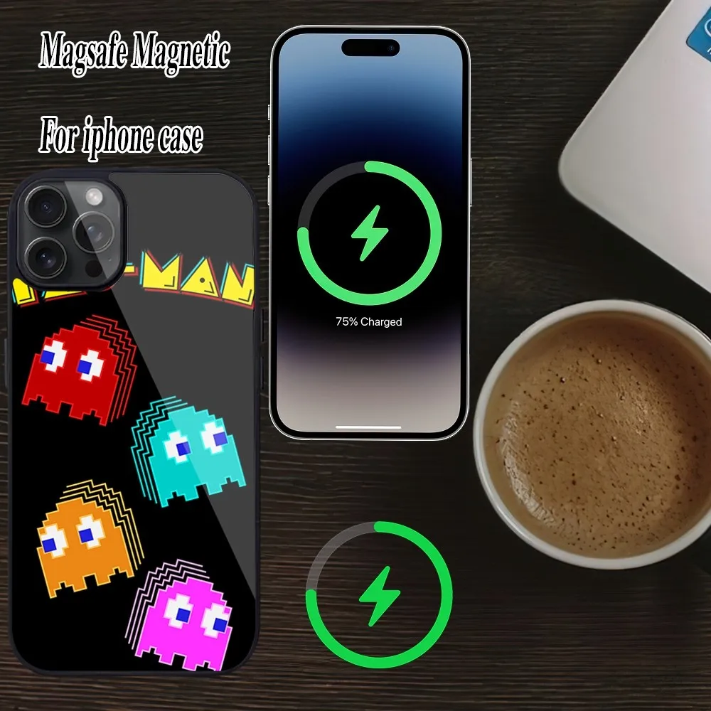 P-Pac M-Man Game Cushion Phone Case iPhone Magesafe Magnetic 15 Pro 11 Mini 12 13 14 Max Plus Shell