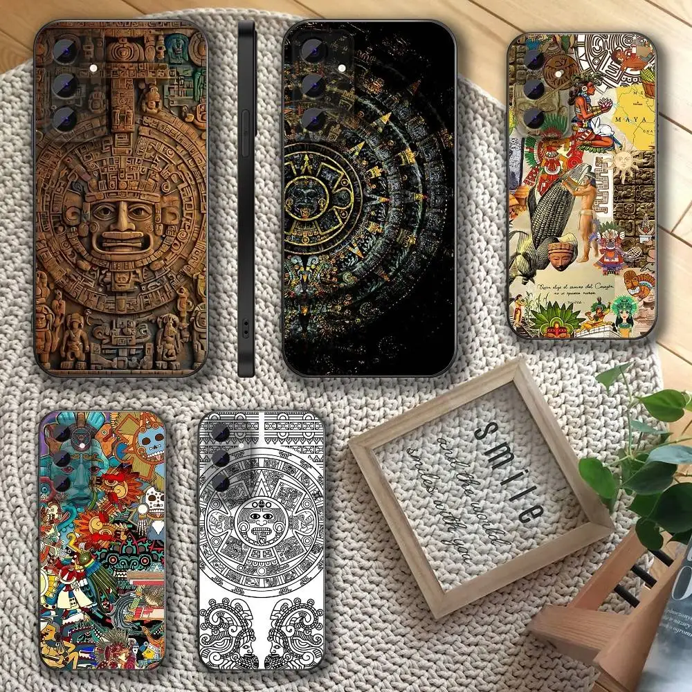 

Mayan Aztec Calendar Statue Phone Case For Samsung S 25,24,23,22,30,21,10,9,Ultra,Plus,Lite,FE,4,5 G Soft Black Case