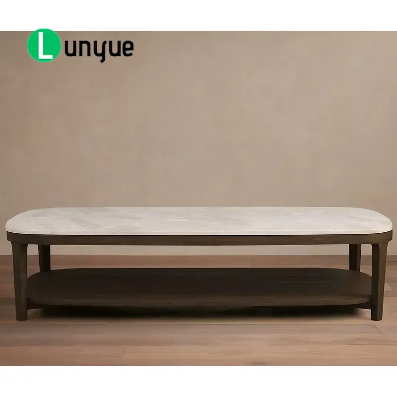 Luxury Marble Top Coffee Table Solid Oak Wood Interior Living Room Furniture Modern Elegant Center Table for Home Decor