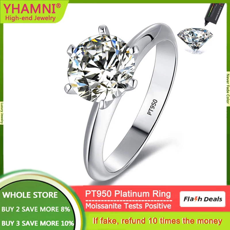 

Luxury PT950 Platinum Real Moissanite Diamond Ring Solitaire VVS 1 Carar / 2 Carat / 3 Carat Wedding Band Fine Jewelry For Women