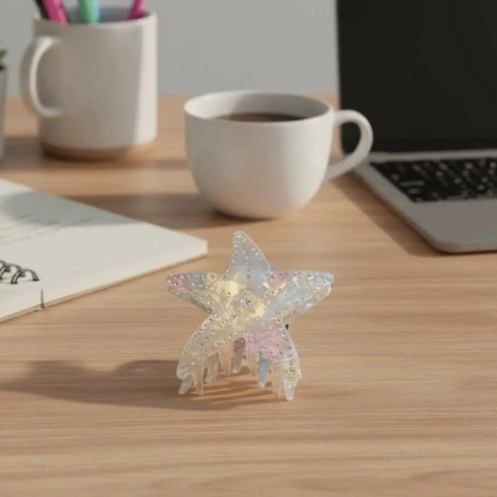 Rhinestone-inlay Starfish Hair Claw Headwear Five Pointed Star Colorful White Shark Clip Waterproof Large Acetic Acid Hair Claw