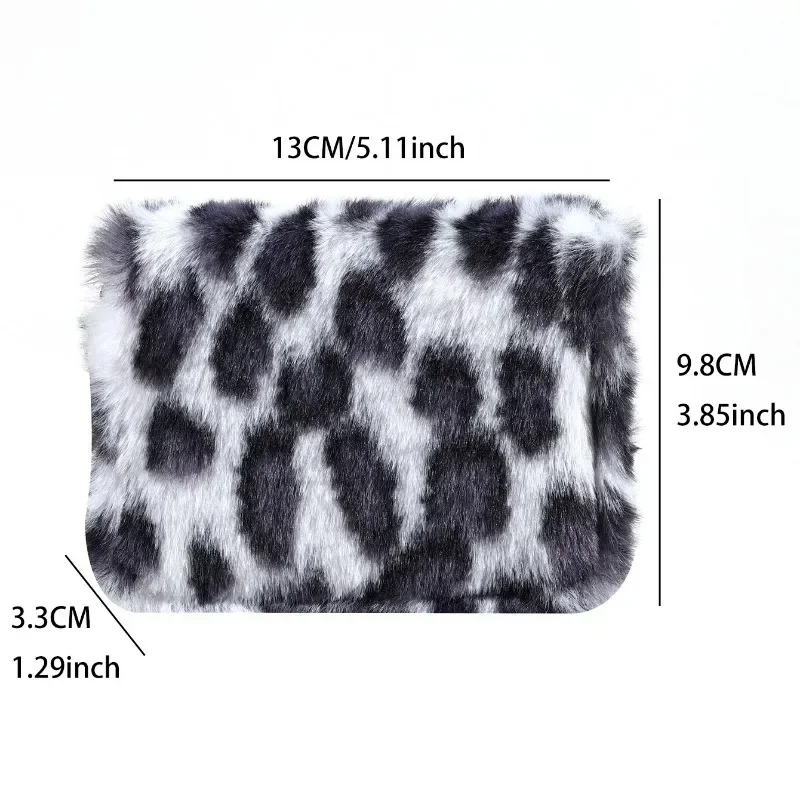 Fashion Leopard Print Plush Short Wallet Purse Plush Coin Purse Mini Earphone Bag Ornaments Keyring Furry Card Bag Wallet