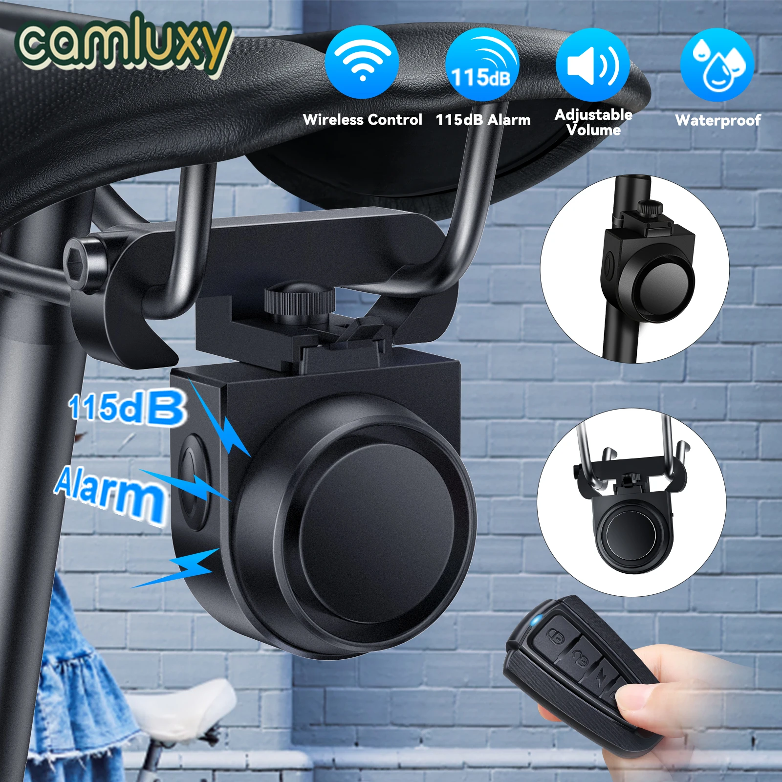 camluxy bike alarme com suporte remoto e seatwork alarme de seguranca do veiculo sem fio usb recarregavel anti theft sistema de seguranca 01