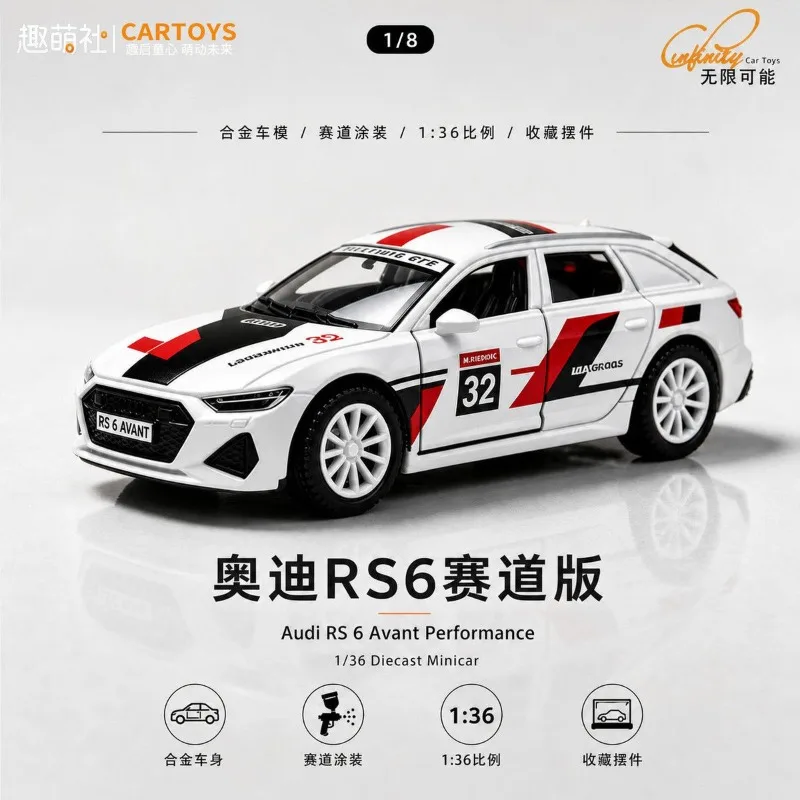 1:36 Audi RS6 Avant GT Alloy Station Wagon Diecast Model Two Open Doors Racing Appearance Static Collectible Ornament Gift
