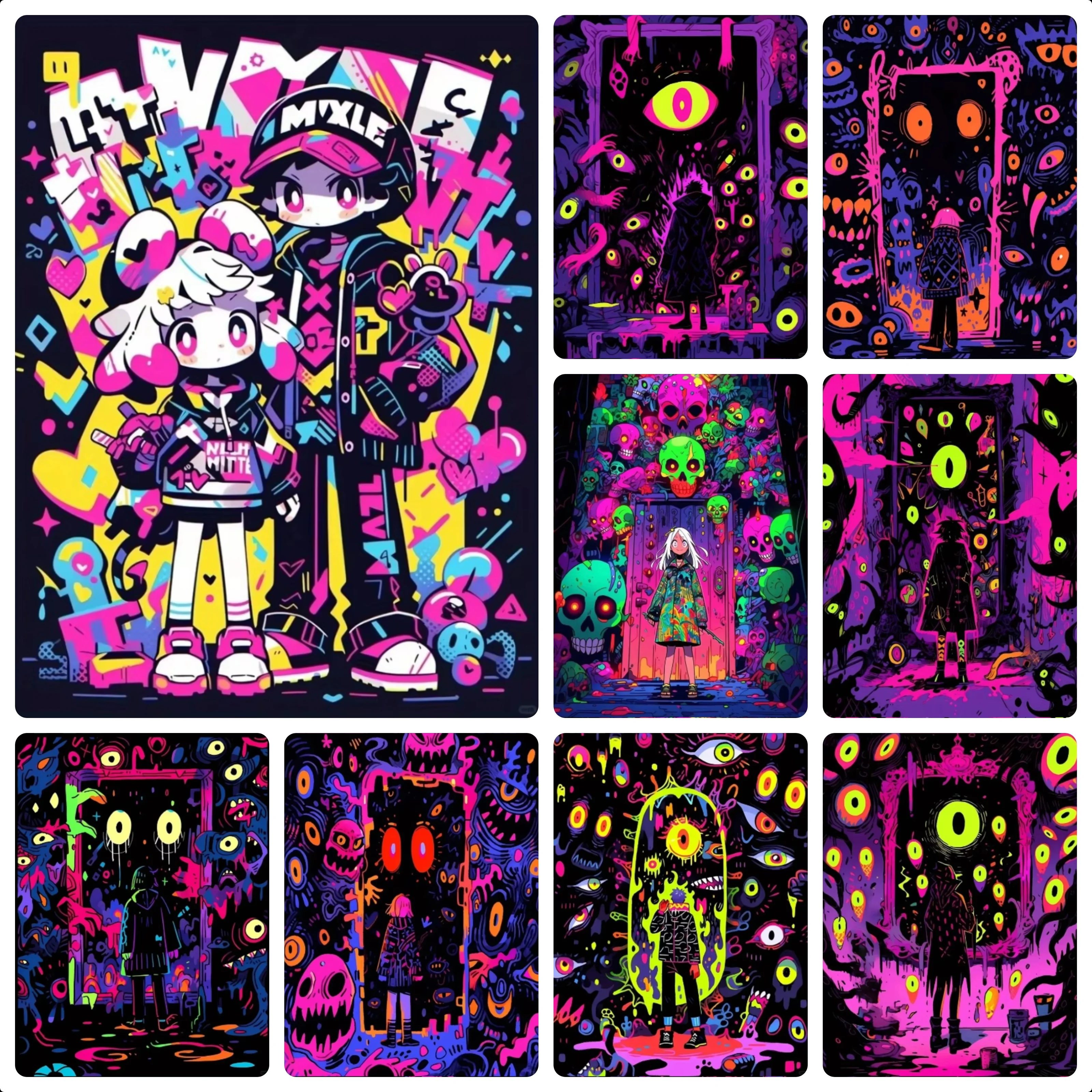 Jigsaw Puzzle 500/1000/1200/2000PCS Neon Pop Street Art Dark Horror Cartoon DIY Assemble Game Home Dec Collectible Gift