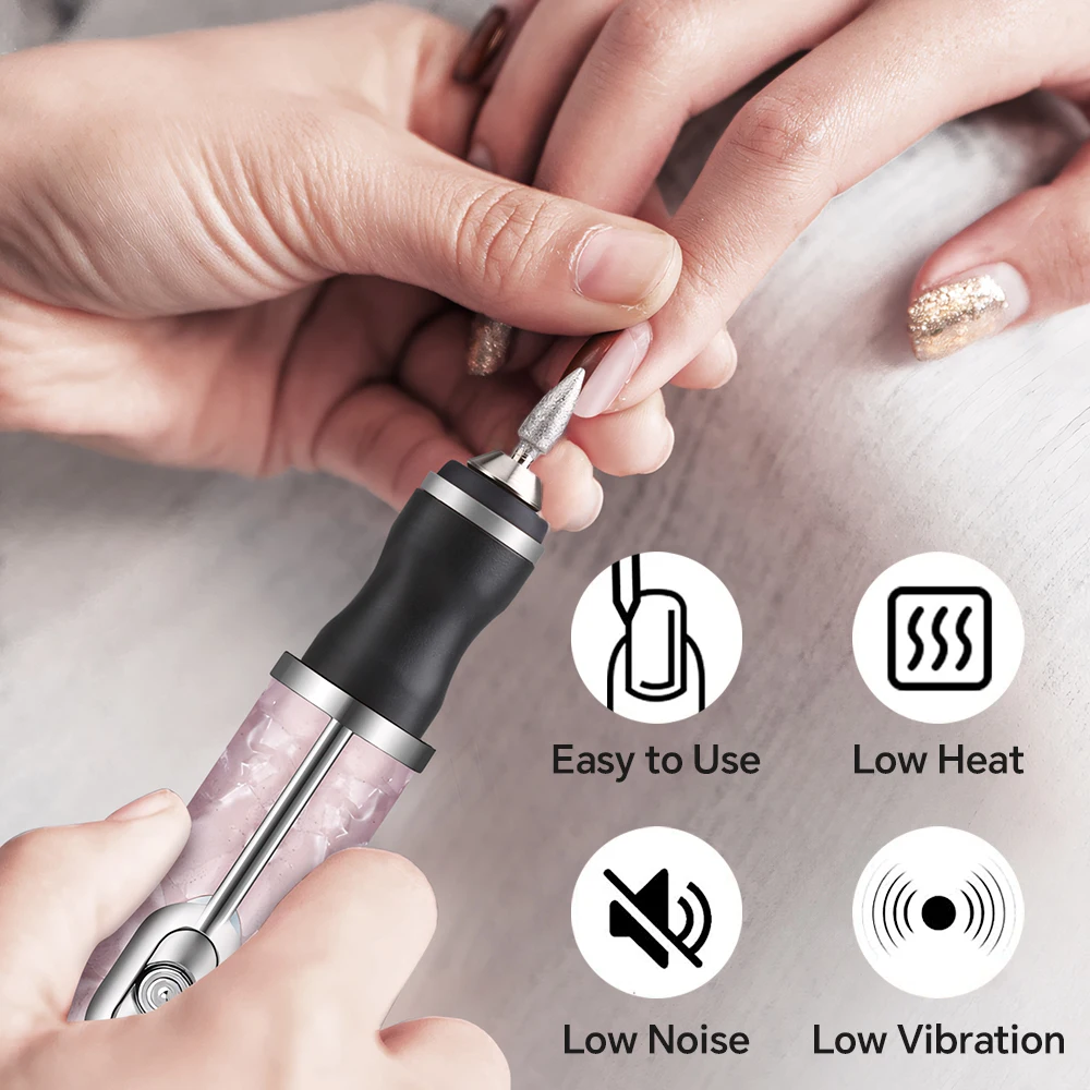 Electric Nail Drill File, Wireless Portable Nail Drill Machine 4 Speeds with Drill Bits and Sanding Bands for Acrylic Gel Nails
