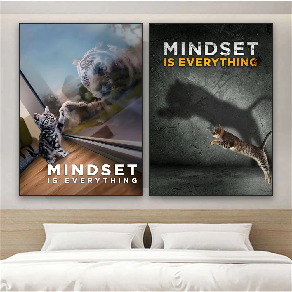 Inspirational Wall Art Canvas Painting Mindset is Everything Motivational Quote Print Success Office Animal Poster Home Decor