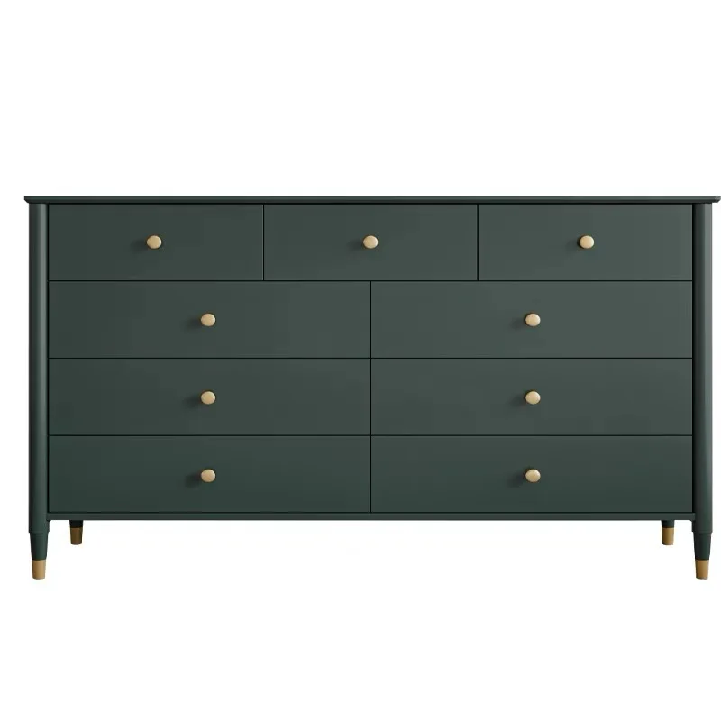 

French retro solid wood bed end nine chest cabinet dark green bedroom drawer storage locker