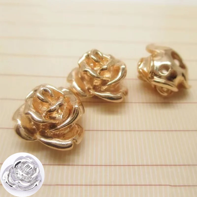 

(3098) 6PCS 12.5x13MM 24K Gold Color Brass Rose Flower Bracelets Spacer Beads High Quality Jewelry Findings Accessories