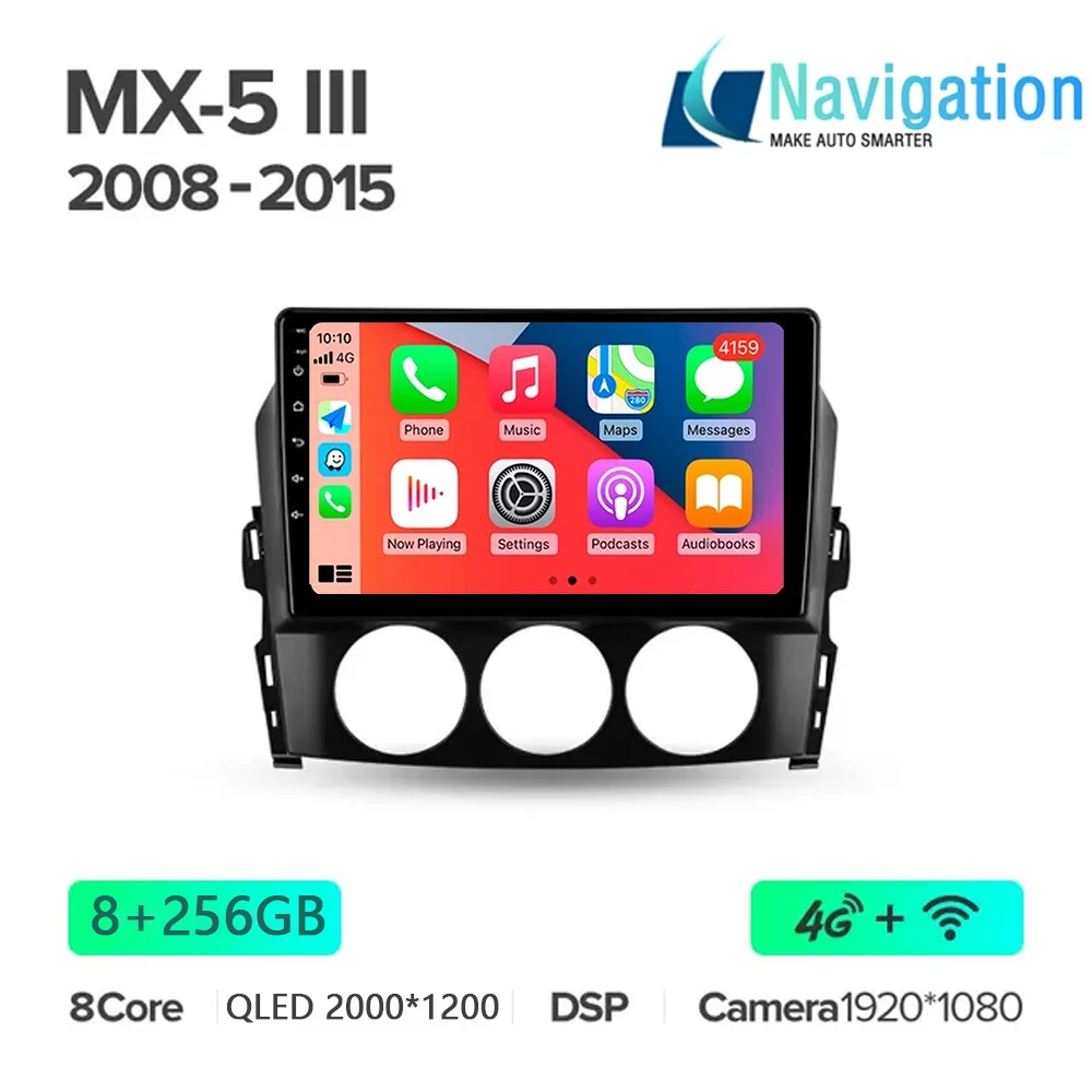 أندرويد 15 Carplay السيارات لمازدا MX-5 MX5 MX 5 NC 2005 - 2015 راديو السيارة الوسائط المتعددة مشغل فيديو الملاحة GPS 360 كاميرا واي فاي #4