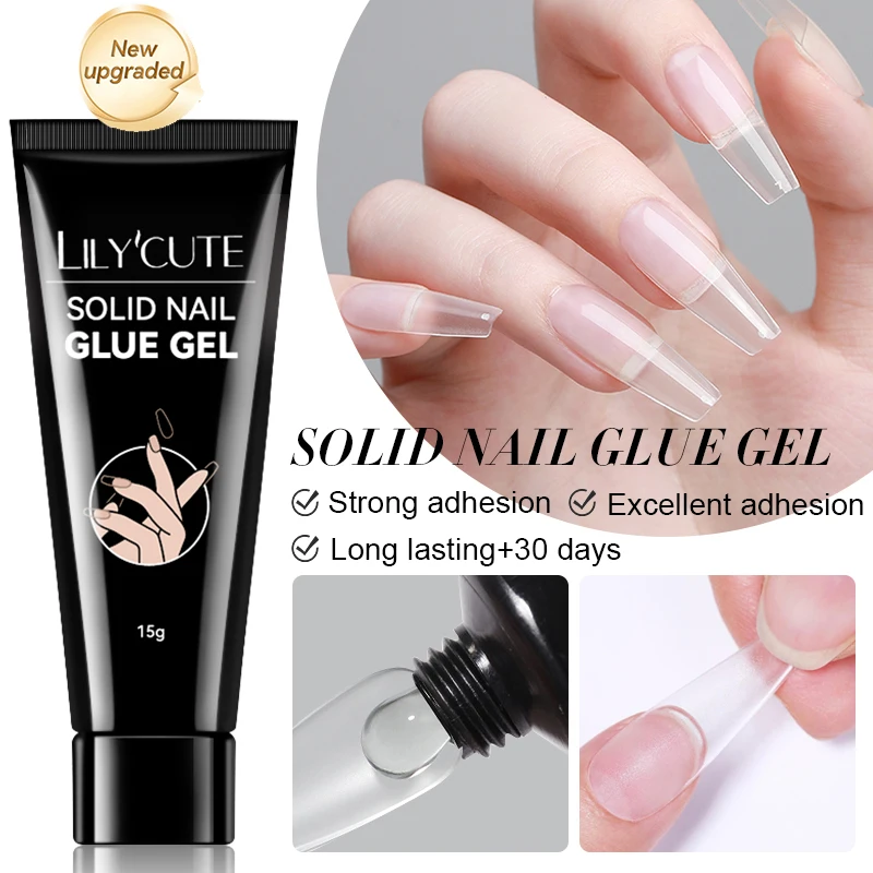 LILYCUTE 15g Solid Nail Glue Gel For False Tips Extend Press On Nail Long Lasting Soak Off UV Gel Nail Polish For Nail Extension