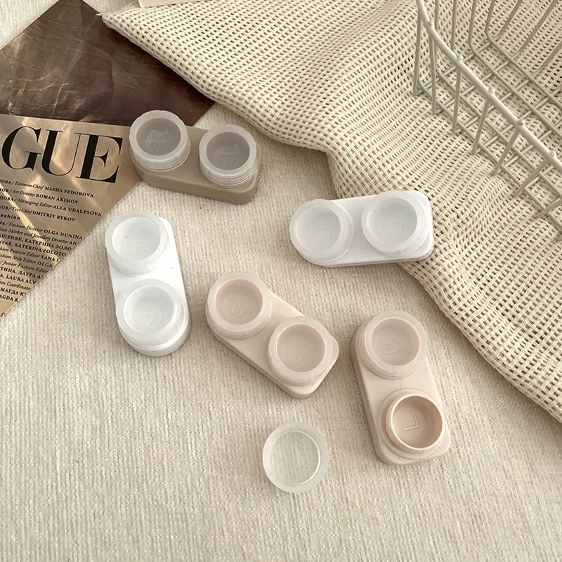 Mini Simple White Contact Lens Case Double Box Storage Holder With Mirror Eye Care Box Contact Lens Organizer Kit Gift Portable