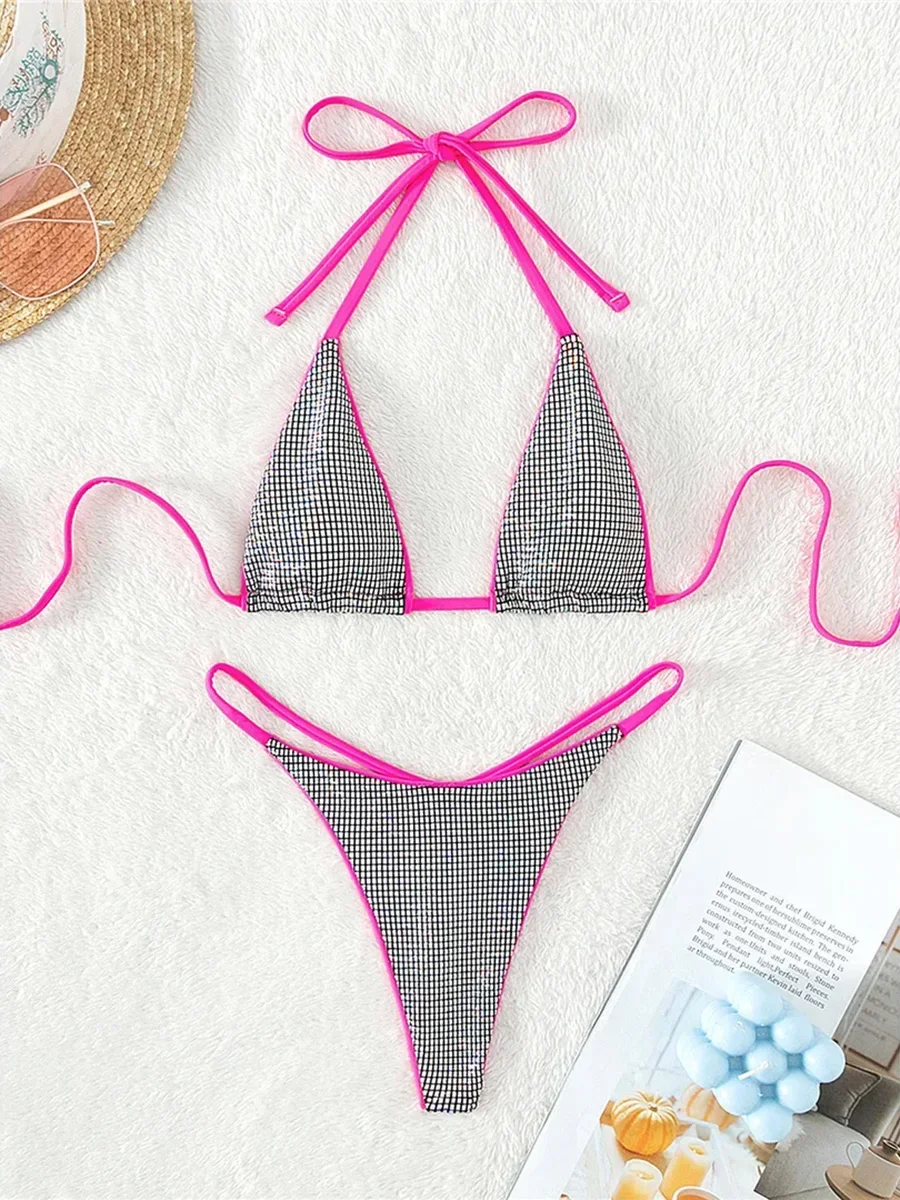 

Sequins Extreme Mini Micro Thong Bikini Female Swimsuit Women Swimwear Two-pieces Bikini Set G String Bather Bathing Suit Swim