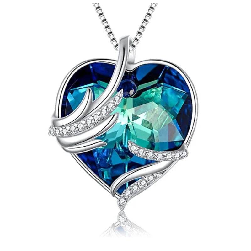 Fashion Women Purple Crystal Jewelry Accessories Cute Heart Necklace Angel   Blue  Pendant