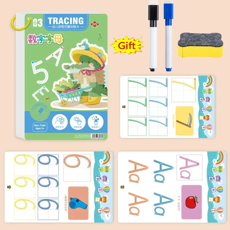 Tracing Workbook Montessori Bücher 32 Seite Pen Control Training früh kindliche Heft wieder verwendbare Kalligraphie Copybook