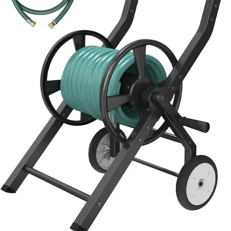 Heavy Duty Garden Hose Reel Cart with Wheels Powder Coated Steel Outdoor Water Storage Winding Machine for Yard Lawn