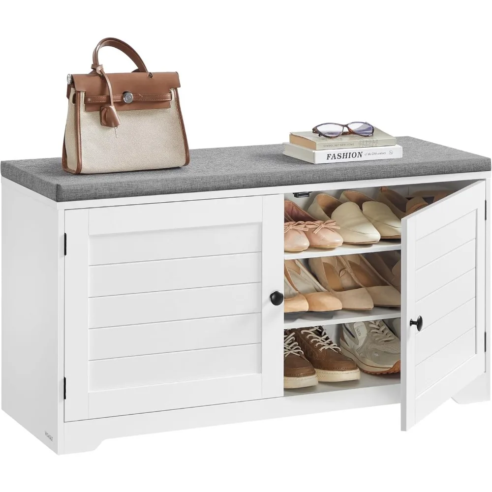 

Shoe Storage Bench with Cushion, 3-Tier Entryway Bench with Padded Seat, Doors, Adjustable Shelves, 14 x 39.8 x 20.7 Inc