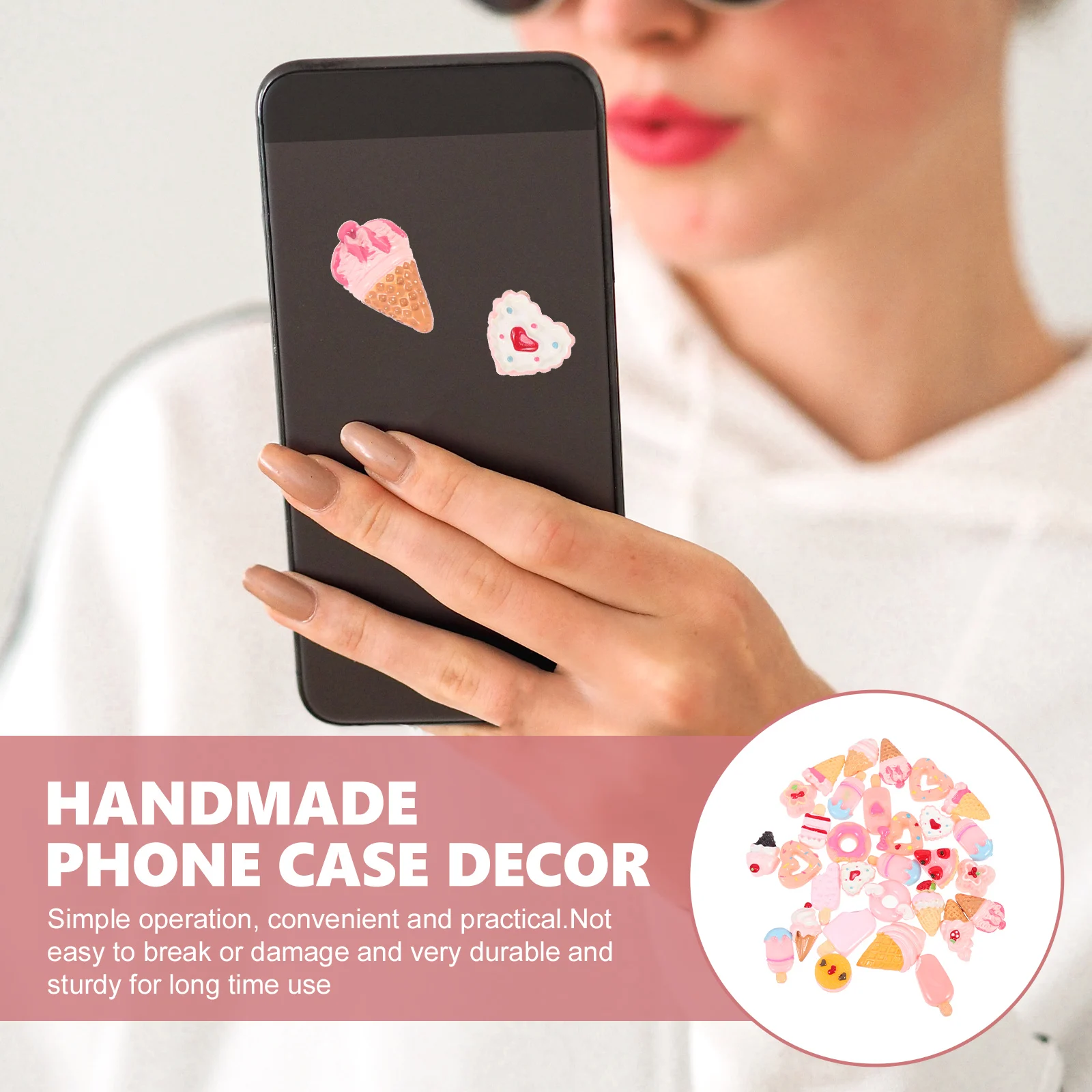 

30 Pcs Simulated Food Nail Jewelry Handmade Phone Case Decor Cell Pink Resin Miniature