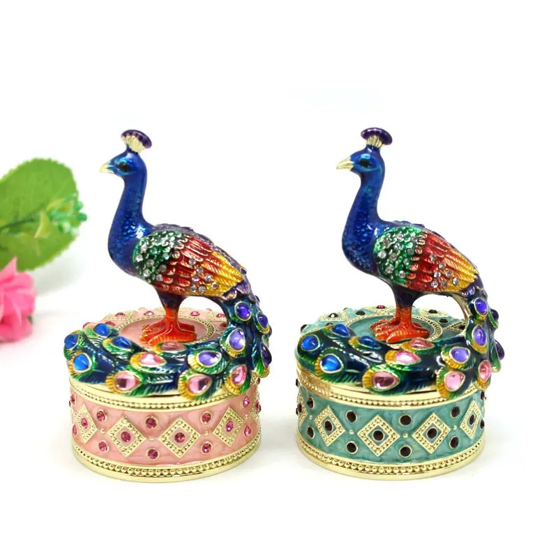 

SHINNYGIFTS Hand Painted Enamel Metal Jewelry Box Animal Peacock Design with Hinged Home Decor Gift for Easter, Christmas