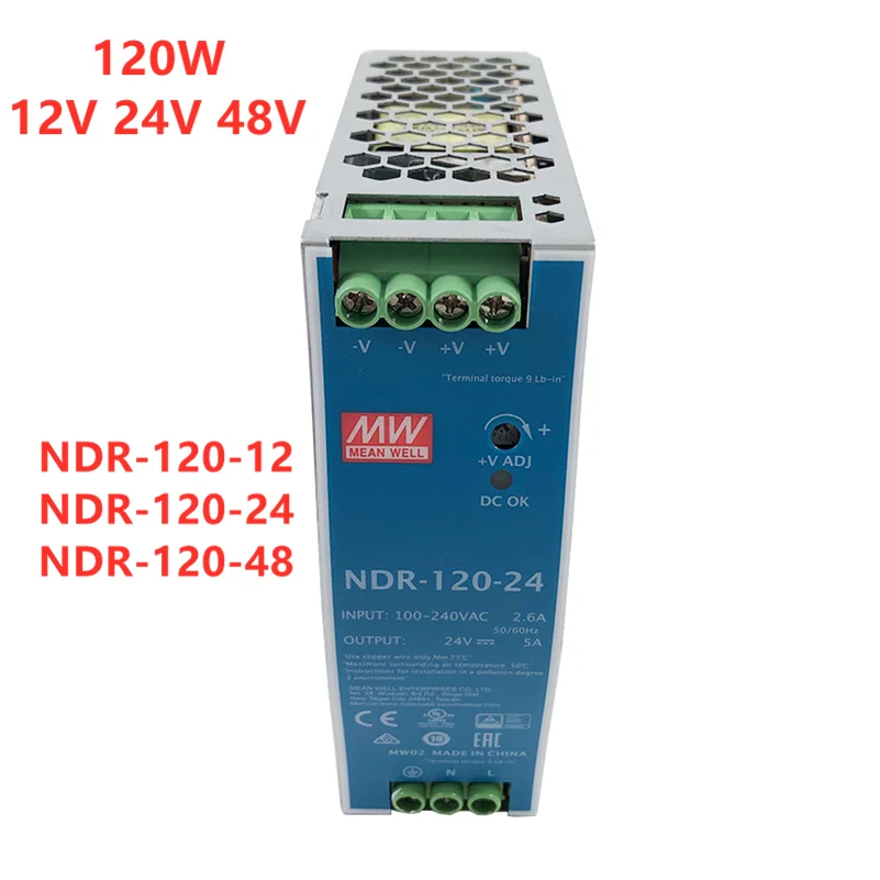 

MEAN WELL Industrial Din Rail 120W Slim Single Output Switching Power Supply 12V 24V 48V NDR-120-12 NDR-120-24 NDR-120-48