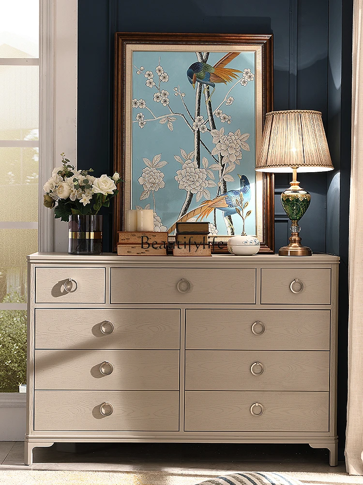 

05-American light luxury light gray red oak solid wood nine chest cabinet simple modern solid wood locker