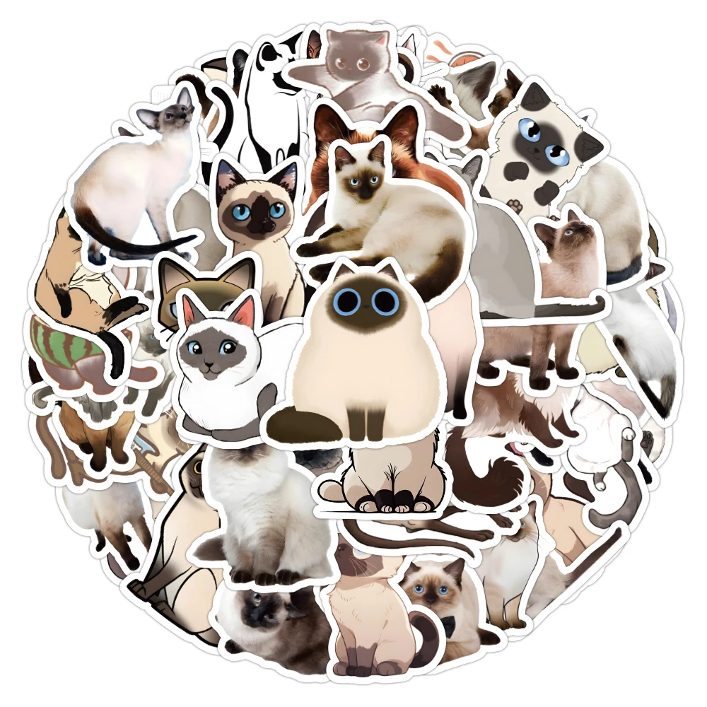 10/30/50PCS Kawaii Siamese Cat Anime Stickers Cartoon Decals Guitar Laptop Skateboard Luggage Phone Waterproof Kid Gift Sticker