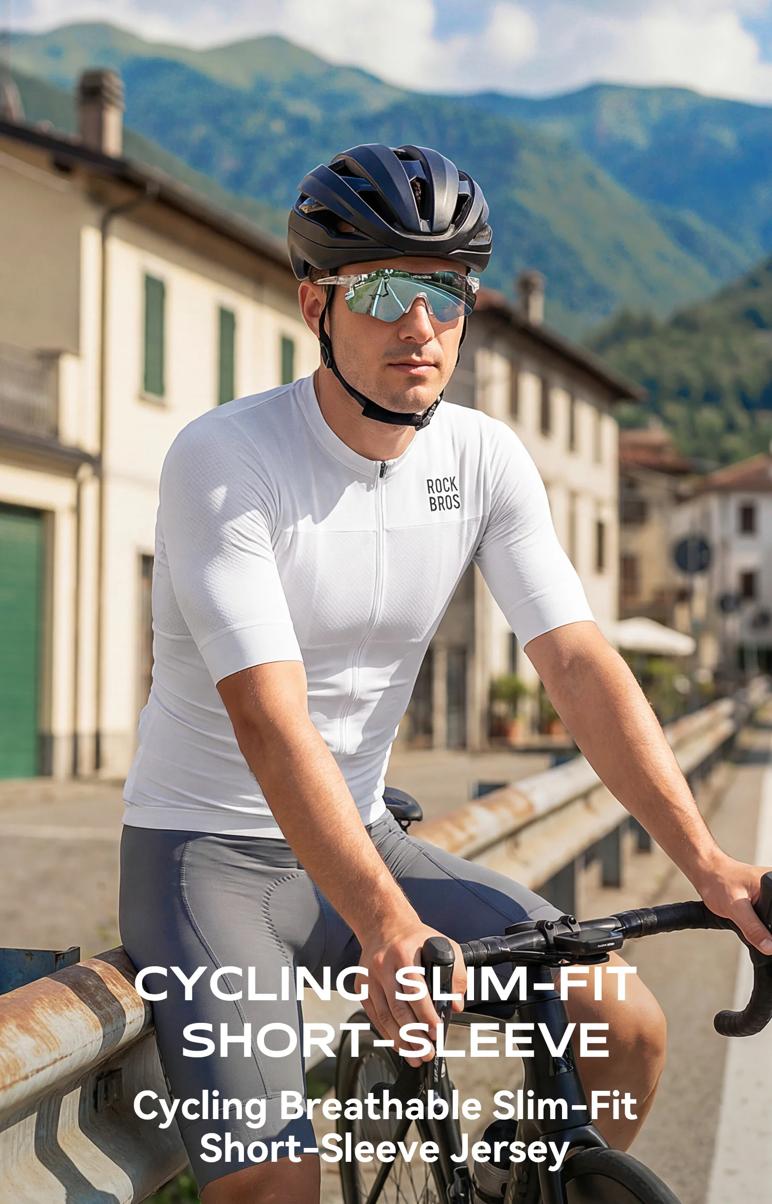 ROCKBROS Herren Fahrradtrikot Atmungsaktives Slim-Fit Kurzarmtrikot Feuchtigkeitsableitend Schnelltrocknend Sportbekleidung Outdoor-Kleidung – Detail 1