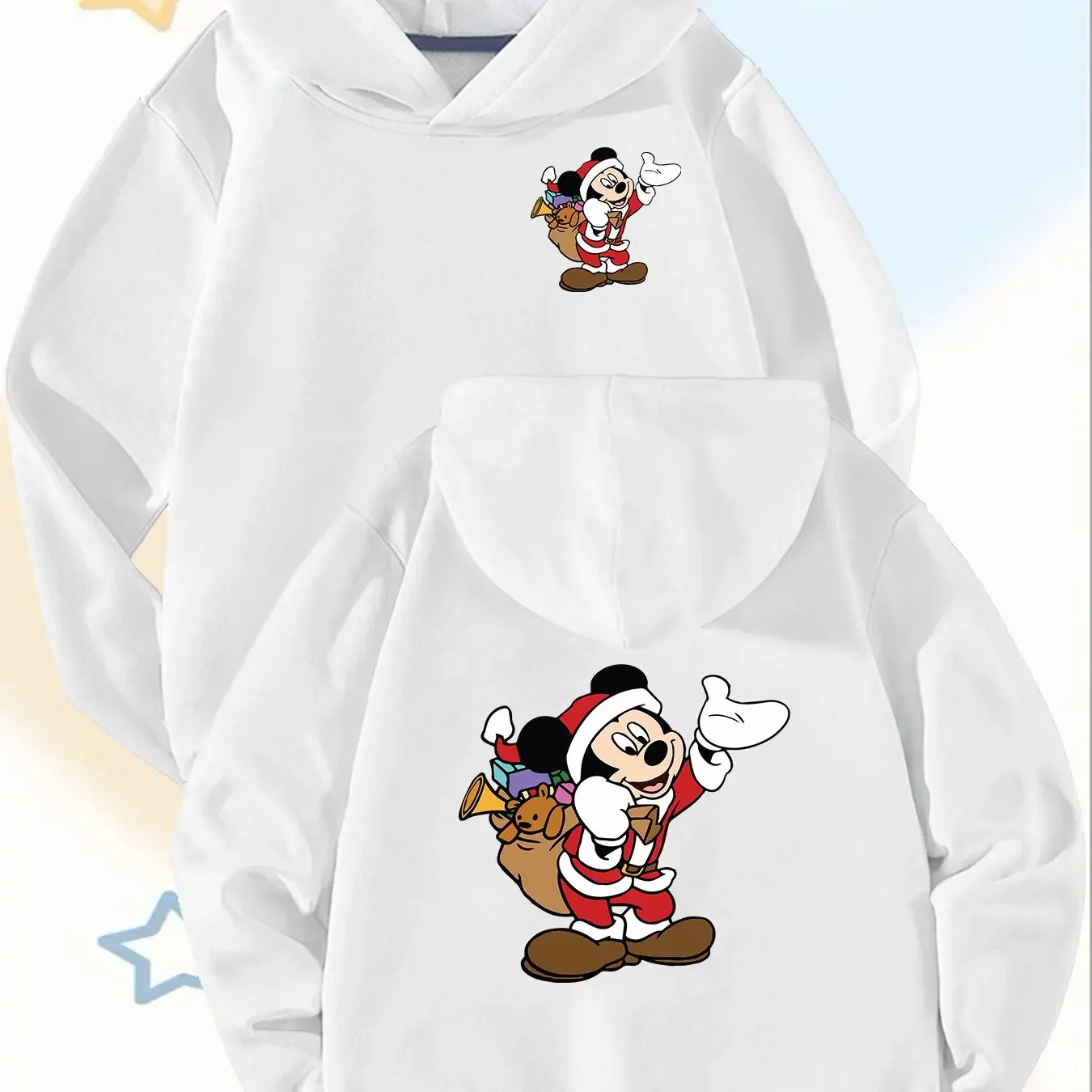 

Disney Mickey and Minnie Mouse Children's Hooded Sweatshirt with Double-sided Christmas Print, Suitable for Spring and Autumn