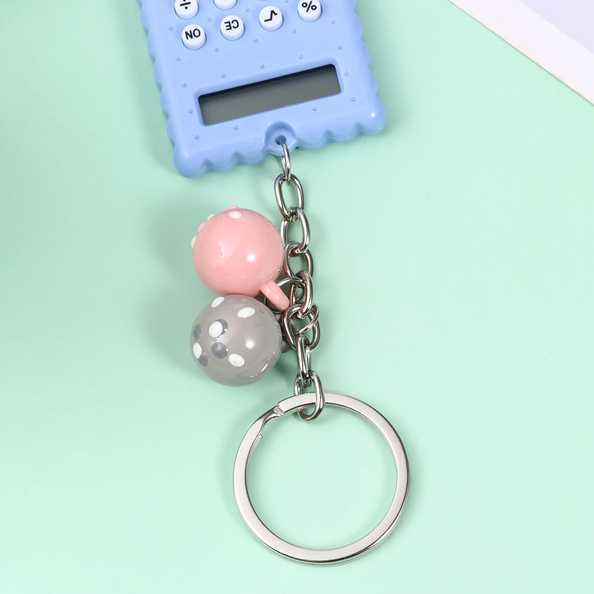 

2 Pcs Keychain Computer Portable Electronic Calculator Colored Beads Keyring Student Office Use Lightweight Practical Gift
