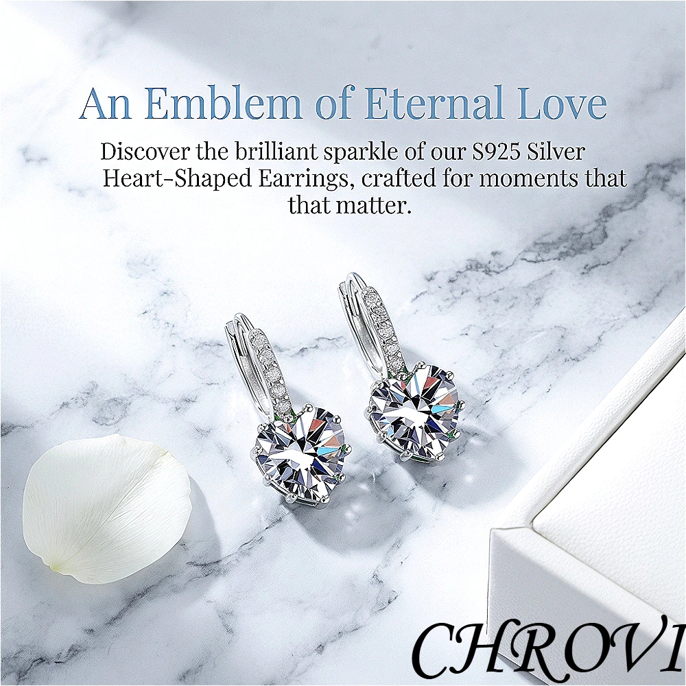 925 pure silver exquisite and fashionable heart-shaped earrings with gemstone clasps, royal style goddess ear ornaments