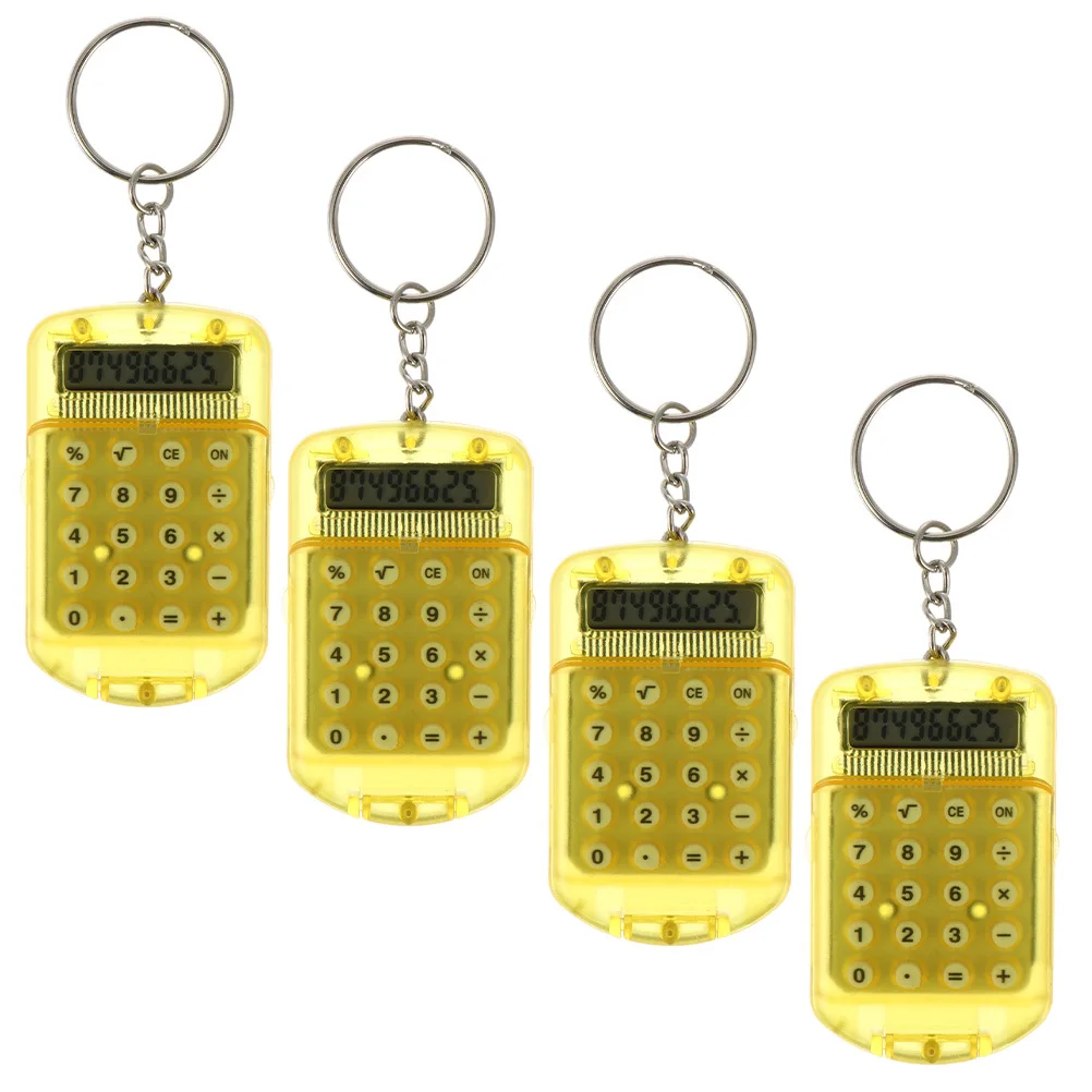4Pcs Mini Electronic Calculators Keychains 8 Digits LCD Display Portable Pocket Calculator for Home Office Use