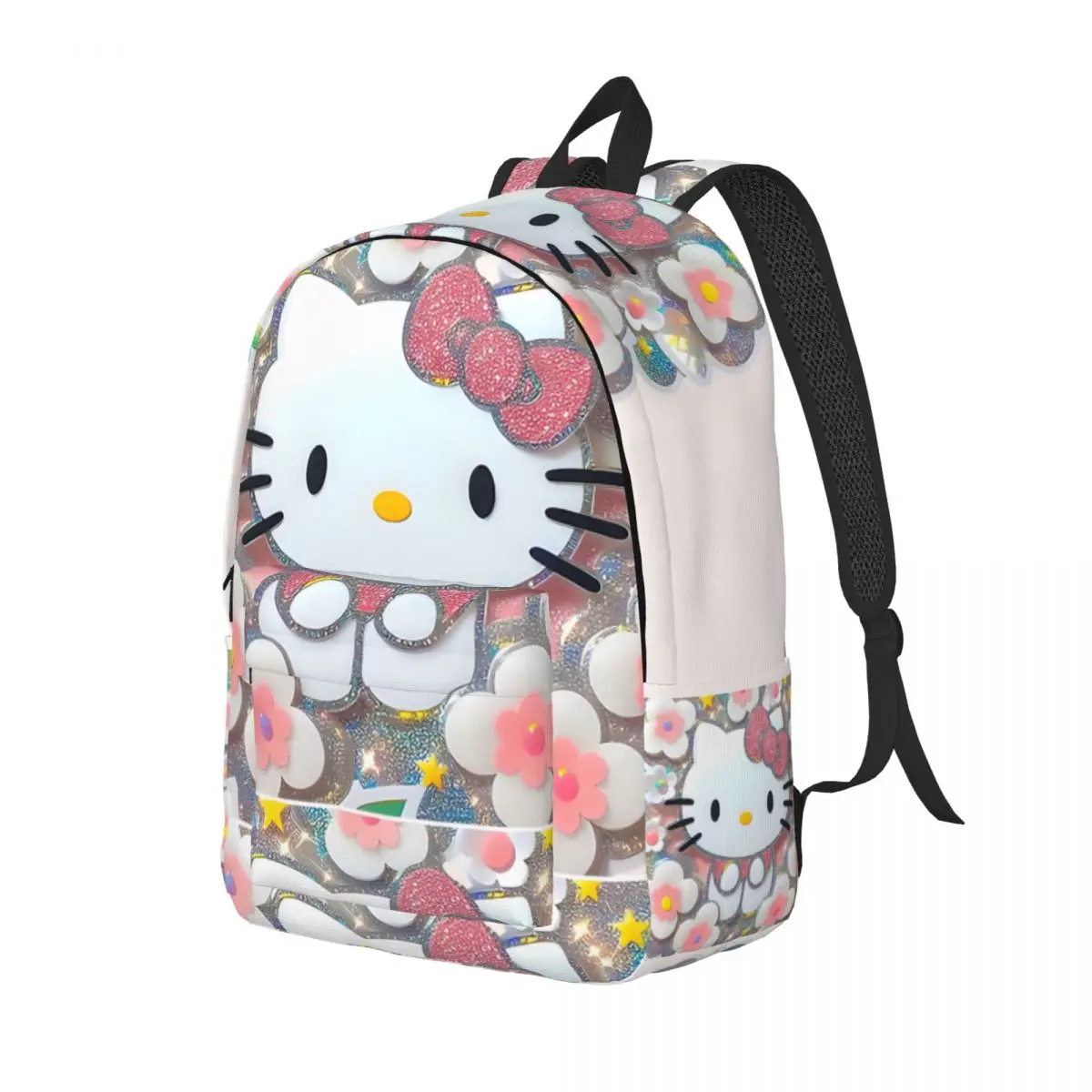 By Hello Kity Cherry Blossoms Holographic Puffy Sturdy Shoulder Schoolbag Sanrio Multi-Function Office Staff Bookbag