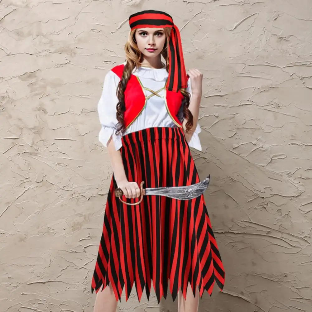 

Irregular Skirt Pirate Cosplay Skirt Set with Belt Headscarf for Women Renaissance Theme Outfit with Irregular Hem Elastic