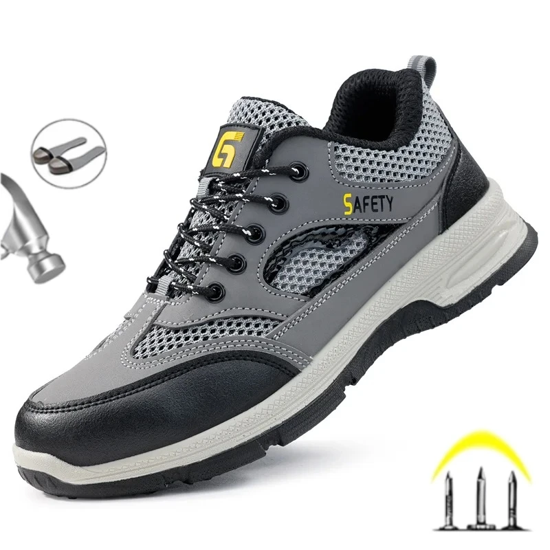 

New 2025 Fashion Summer Work Safety Shoes Sneakers Anti Smashing Anti Piercing Soft Anti Slip Wear-resistant Male Boots Footwear