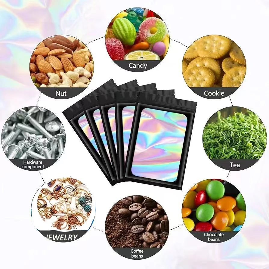 100Pcs Small Holographic Ziplock Bag Plastic Laser Iridescent Zip Gift Bags for Earrings Ring Jewelry Storage Bags