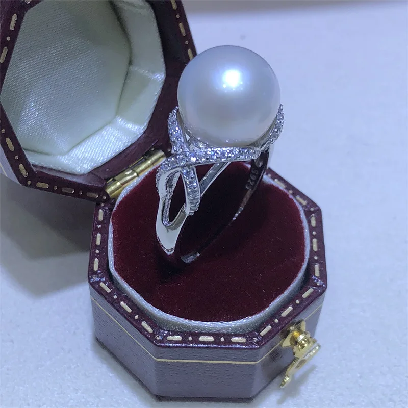 huge Round AAAA++++ ROUND 10-11mm 11-12mm akoya white Pearl S925 Luxury Flower Ring Adjustable