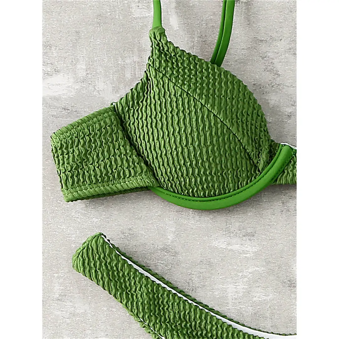 Neuer gerippter, hoch geschnittener Bikini-Badeanzug mit Bügel, Damen-Badebekleidung, zweiteiliges Bikini-Set, String-Badeanzug, Badeanzug, Schwimmanzug V2697B – Detail 37