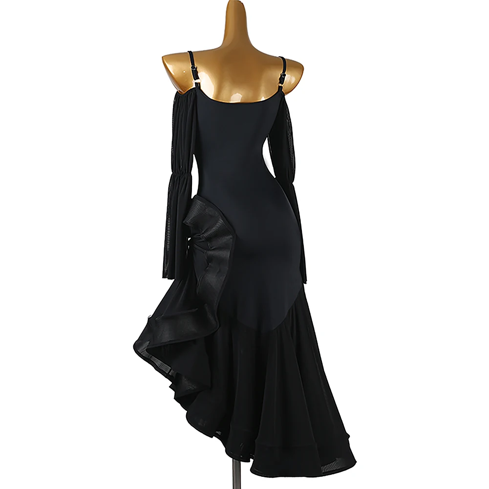 Walzer Ballsaal Wettbewerb Langarm Gesellschaftstanz Neue Wettbewerb Sling Flamenco Kleid Gesellschaftstanz Schwarz
