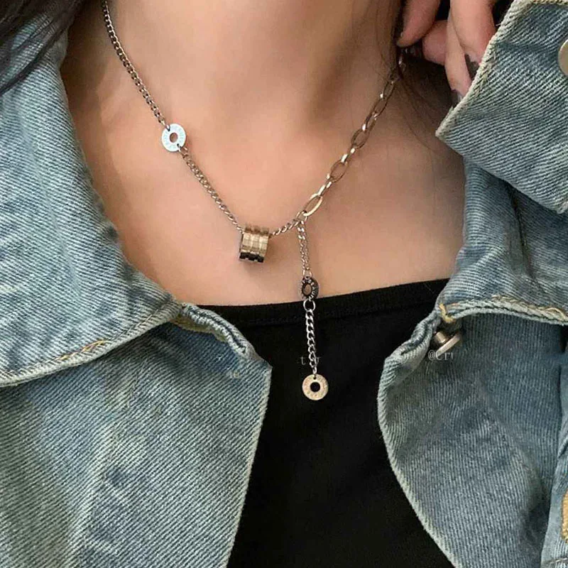 Stainless Steel Striped Bead Pendant Necklace Women Men Splicing Mashup Style Steel Chains Choker Necklace Girls Collar Jewelry