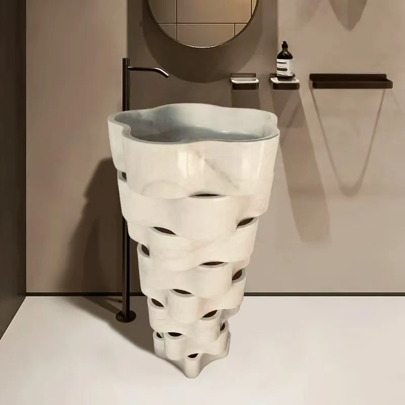Modern design eco-friendly bathroom marble basin, easy to clean, limestone basin combining artistic and artistic modeling
