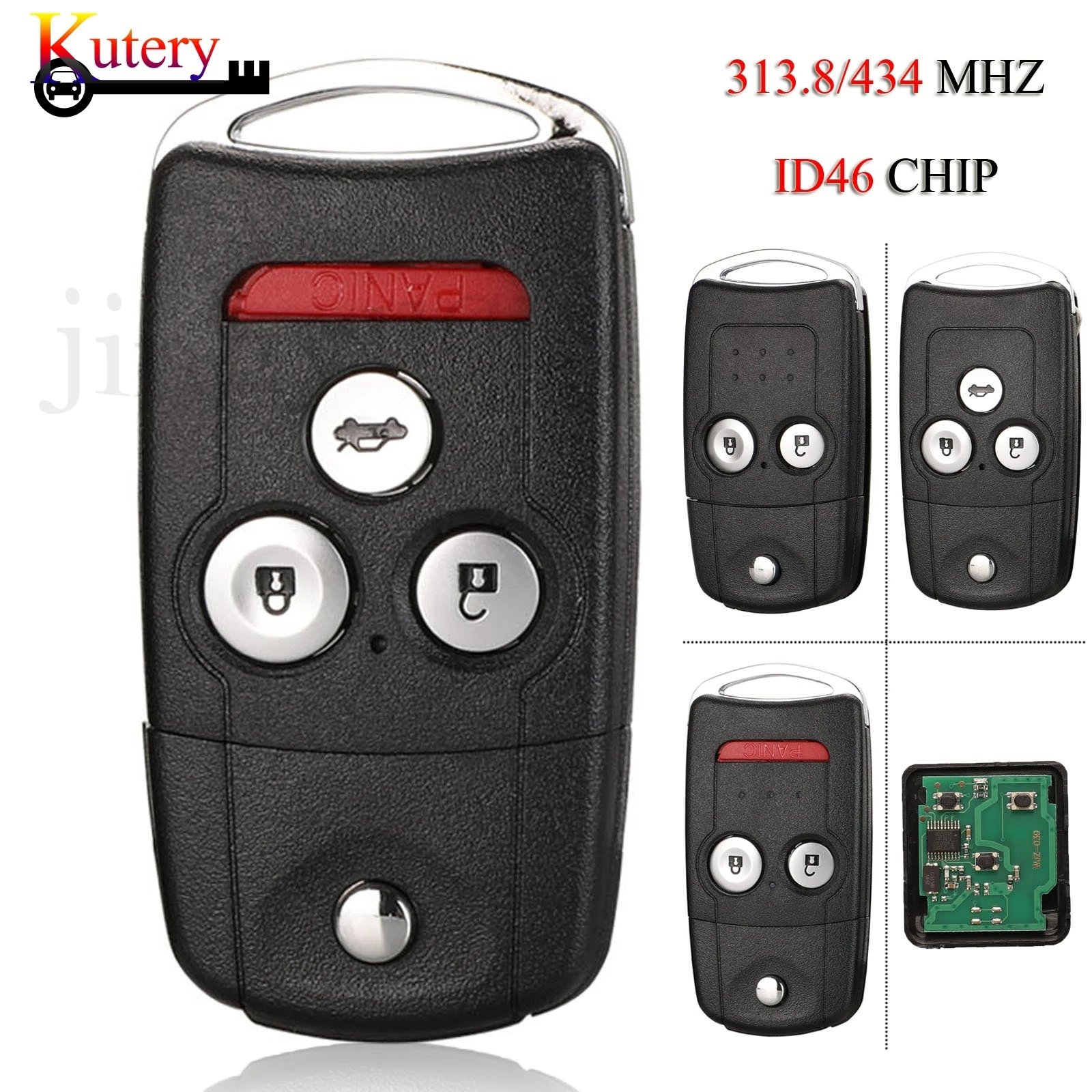 

jingyuqin Folding Remote Car Key For Honda CR-V Jazz 2/3/4 Buttons 313.8/434MHZ With ID46 PCF7936 Chip With Uncut Blade