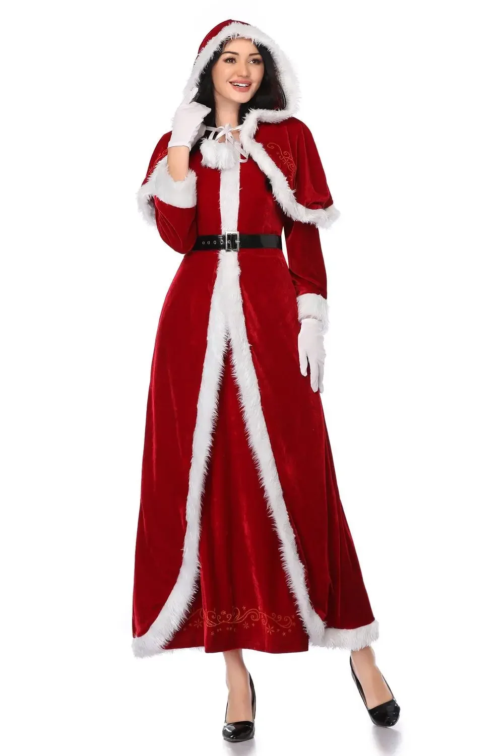 Deluxe Klassiek Mrs. Claus Kerstkostuum Kerstfeest Kerstman Cosplay Dames Rode Jurk