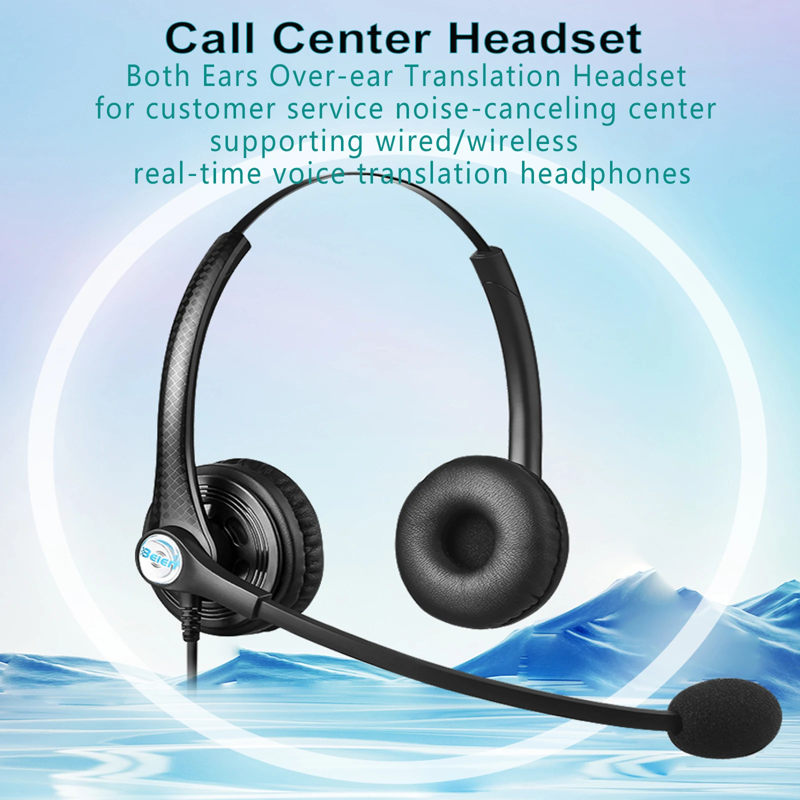 Studio Recording Translate Headset with Mic for Office Operator Customer Service Dedicated Noise Cancelling Translation Earphone