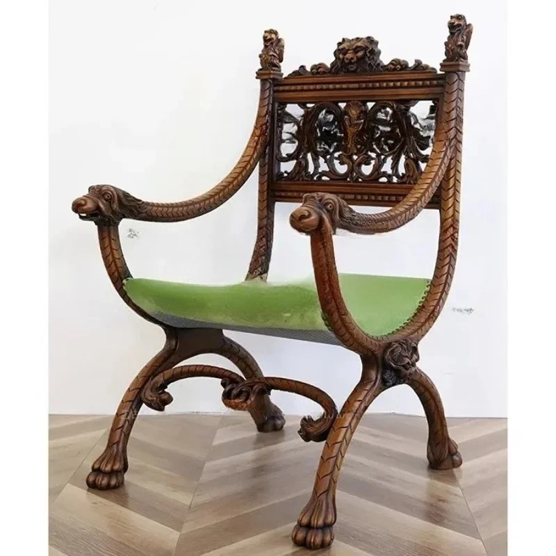 

French retro solid wood, heavy industry, lion Dante chair, classical leisure chair, computer chair