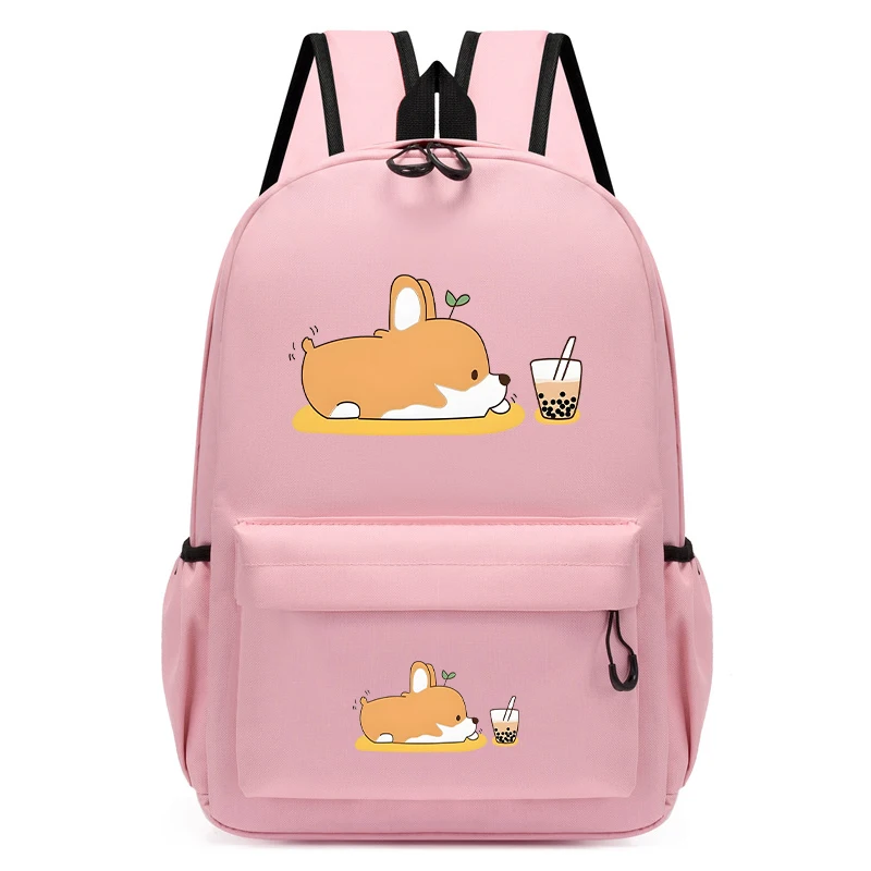 Mochila Anime para Crianças, Bolsa escolar para crianças, Bagpack para jardim de infância, Bagpack para Boba Corgi Bubble Tea