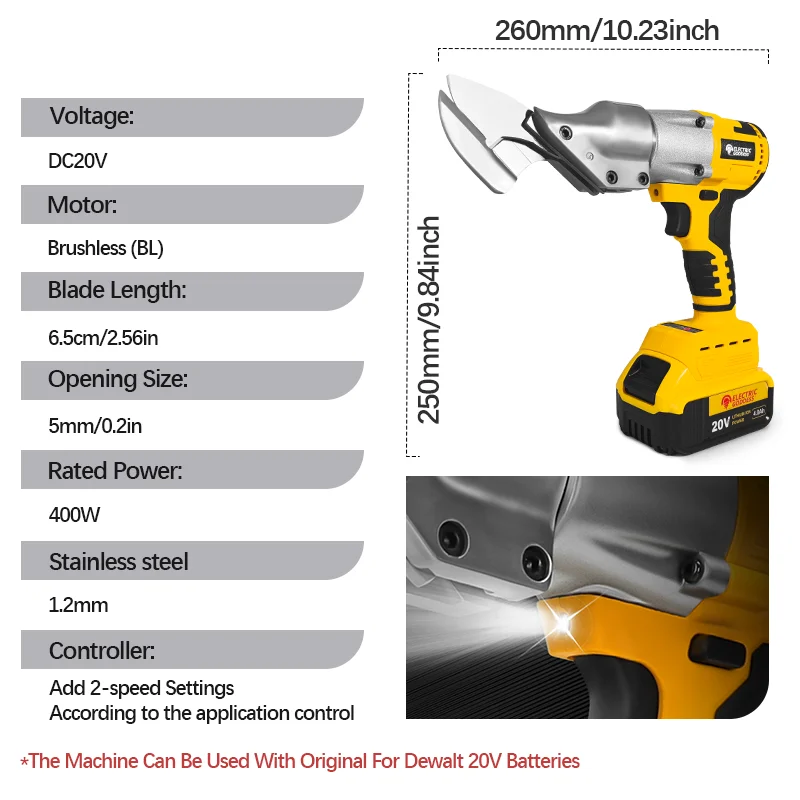 EGOD Brushless Electric Scissors 400W Multi-Purpose Scissors Tin Scissors Adjustable Speed Power Tool for Dewalt 20V Battery