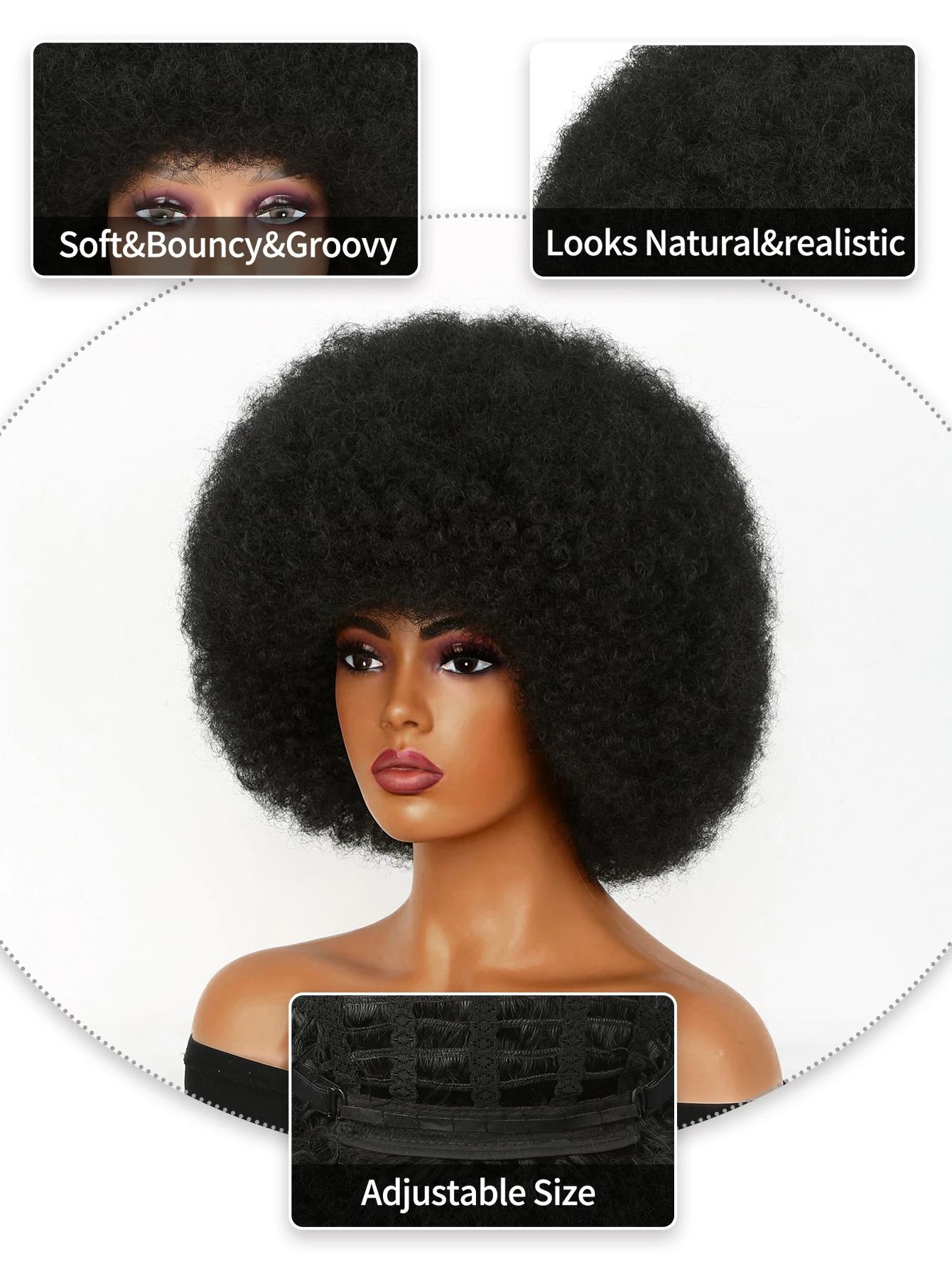 12" Women's Short Afro Kinky Curly Hair Black Wigs for Black Women  Large Bouncy and Soft Natural   Synthetic Hair Blended Hair