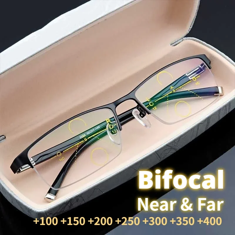 Business Style Bifocal Reading Glasses Women Men Progressive Vision Adjustment Eyeglasses Converted Light Multifocal +1.0 TO+4.0